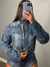 Load image into Gallery viewer, Fashion Long Sleeve Coat And Shorts Denim Two Piece Set
