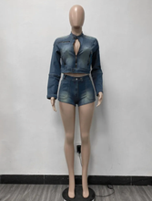 Load image into Gallery viewer, Fashion Long Sleeve Coat And Shorts Denim Two Piece Set
