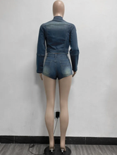 Load image into Gallery viewer, Fashion Long Sleeve Coat And Shorts Denim Two Piece Set
