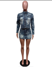 Load image into Gallery viewer, Denim Embroider Jackets And Skirt Two Piece Se

