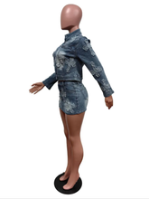 Load image into Gallery viewer, Denim Embroider Jackets And Skirt Two Piece Se
