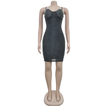 Load image into Gallery viewer, Mesh Hot Drill Sling Mini Dress
