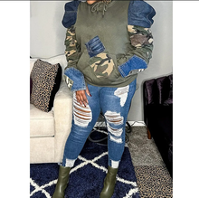 Load image into Gallery viewer, Camouflage Print Patchwork Long Sleeve Sweatshirt

