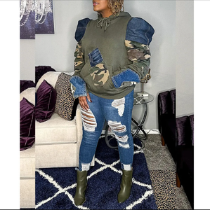 Camouflage Print Patchwork Long Sleeve Sweatshirt