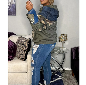Camouflage Print Patchwork Long Sleeve Sweatshirt