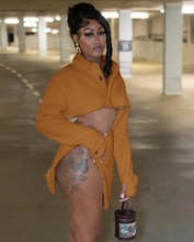 Load image into Gallery viewer, Long Sleeve Lapel Crop Tops And Split Skirts Two Piece Set
