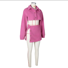 Load image into Gallery viewer, Long Sleeve Lapel Crop Tops And Split Skirts Two Piece Set
