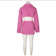 Load image into Gallery viewer, Long Sleeve Lapel Crop Tops And Split Skirts Two Piece Set
