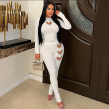 Load image into Gallery viewer, Heart Hot Drill Solid Color Set Two Piece Pants Set
