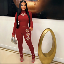 Load image into Gallery viewer, Heart Hot Drill Solid Color Set Two Piece Pants Set
