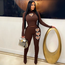 Load image into Gallery viewer, Heart Hot Drill Solid Color Set Two Piece Pants Set
