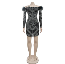 Load image into Gallery viewer, Mesh Long Sleeve Hot Drill Mini Dress
