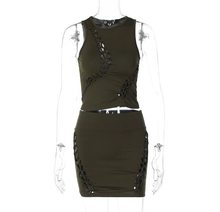 Load image into Gallery viewer, Solid Color Hollow Out Sleeveless Two Piece Skirt Set

