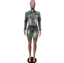 Load image into Gallery viewer, Fashion Denim Irregular Tops Two Piece Skirt Set
