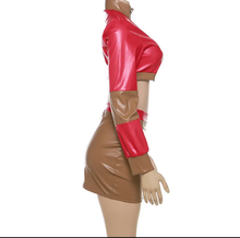 Load image into Gallery viewer, Fashion Contrast Color Patchwork Crop Tops Skirts Suit
