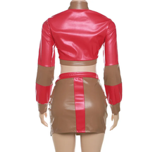 Load image into Gallery viewer, Fashion Contrast Color Patchwork Crop Tops Skirts Suit
