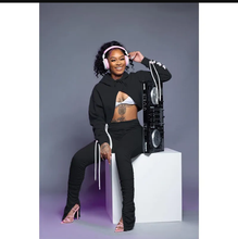 Load image into Gallery viewer, Solid Bandage Hooded Pleated Pants Two Piece Set
