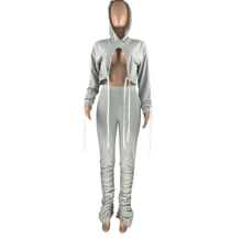 Load image into Gallery viewer, Solid Bandage Hooded Pleated Pants Two Piece Set
