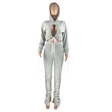 Load image into Gallery viewer, Solid Bandage Hooded Pleated Pants Two Piece Set
