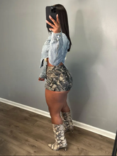 Load image into Gallery viewer, Irregular Side Cutout Short Denim Top
