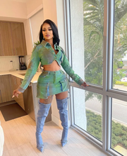 Load image into Gallery viewer, Fashion Denim Spray Paint Two Piece Pants Set
