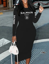 Load image into Gallery viewer, Letter Print Long Sleeve Slim Long Dress
