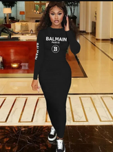 Load image into Gallery viewer, Letter Print Long Sleeve Slim Long Dress
