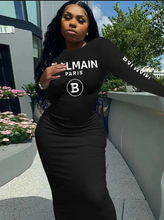 Load image into Gallery viewer, Letter Print Long Sleeve Slim Long Dress
