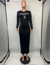 Load image into Gallery viewer, Letter Print Long Sleeve Slim Long Dress
