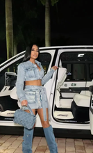 Load image into Gallery viewer, Sexy Washed Denim Lace-Up 3D Pocket Skirt Set
