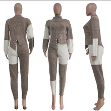 Load image into Gallery viewer, Contrast Color Knitted Sweater Slim 2 Piece Pants Set
