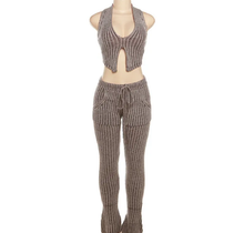 Load image into Gallery viewer, Sexy Knits Sleeveless Vest Flare Pants 2 Piece Set
