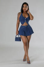 Load image into Gallery viewer, Slim Halter Button Vest Skirts Denim Two Piece Set
