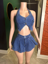 Load image into Gallery viewer, Slim Halter Button Vest Skirts Denim Two Piece Set

