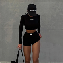 Load image into Gallery viewer, Knit Crew Neck Long Sleeve Shorts Two Piece
