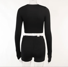 Load image into Gallery viewer, Knit Crew Neck Long Sleeve Shorts Two Piece
