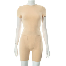 Load image into Gallery viewer, Solid Color Skinny Short Sleeve Top Shorts Casual Suit
