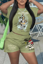 Load image into Gallery viewer, Short Sleeve Print Sport Two Piece Short Set
