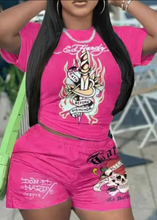 Load image into Gallery viewer, Short Sleeve Print Sport Two Piece Short Set
