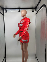 Load image into Gallery viewer, Print Long Sleeve Hooded And Skirts 2 Piece Set
