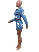 Load image into Gallery viewer, Fashion Print Long Sleeve Denim Two PIece Skirt Set
