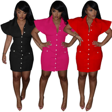 Load image into Gallery viewer, Solid Color Ruffle Sleeve Large Collar Midi Dress
