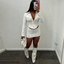 Load image into Gallery viewer, Long Sleeve Lapel Shirt And Skirt Two Piece Set
