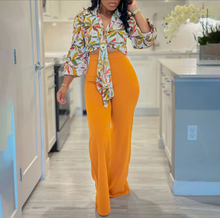 Load image into Gallery viewer, Print Long Sleeve Shirt And Wide Leg Pants 2 Piece Set
