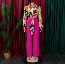 Load image into Gallery viewer, Print Long Sleeve Shirt And Wide Leg Pants 2 Piece Set
