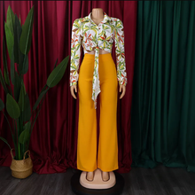 Load image into Gallery viewer, Print Long Sleeve Shirt And Wide Leg Pants 2 Piece Set
