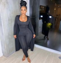 Load image into Gallery viewer, Solid Color Sleeveless Jumpsuit+Long Coat Two Piece Set
