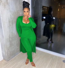Load image into Gallery viewer, Solid Color Sleeveless Jumpsuit+Long Coat Two Piece Set
