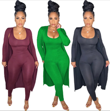Load image into Gallery viewer, Solid Color Sleeveless Jumpsuit+Long Coat Two Piece Set
