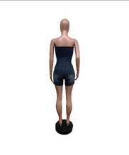 Load image into Gallery viewer, Embroidered Off Shoulder Denim Tube Tops Romper
